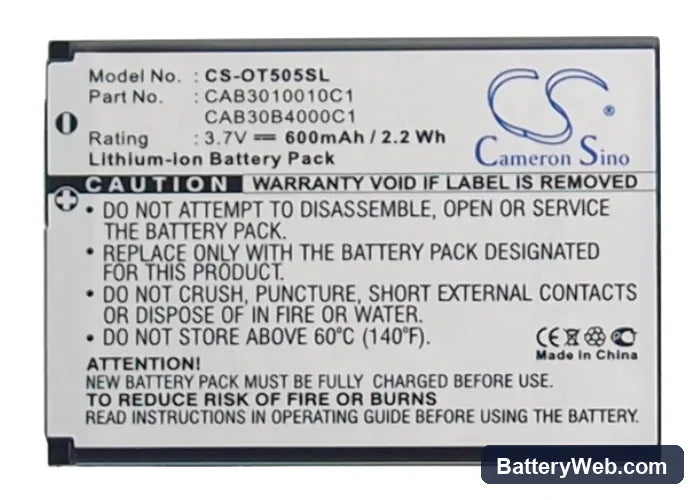 Vodafone 331 Replacement Battery, 3.7V, 600mAh, Li-ion 5