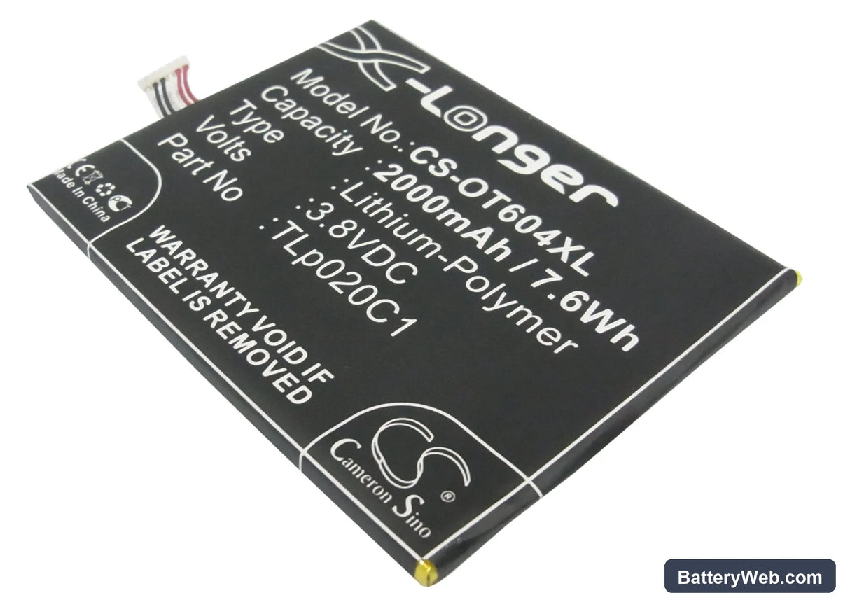 Alcatel One Touch Idol X Replacement Battery, 3.8V, 2000mAh, Li-Polymer 1