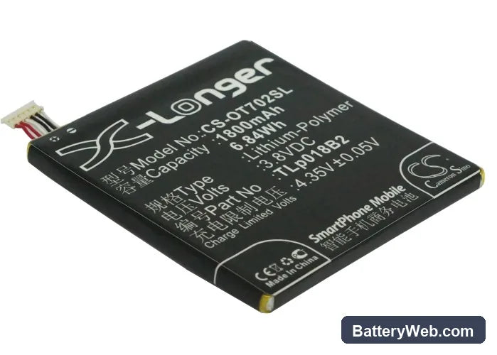 Alcatel OT-7024 Replacement Battery, 3.8V, 1800mAh, Li-Polymer 1