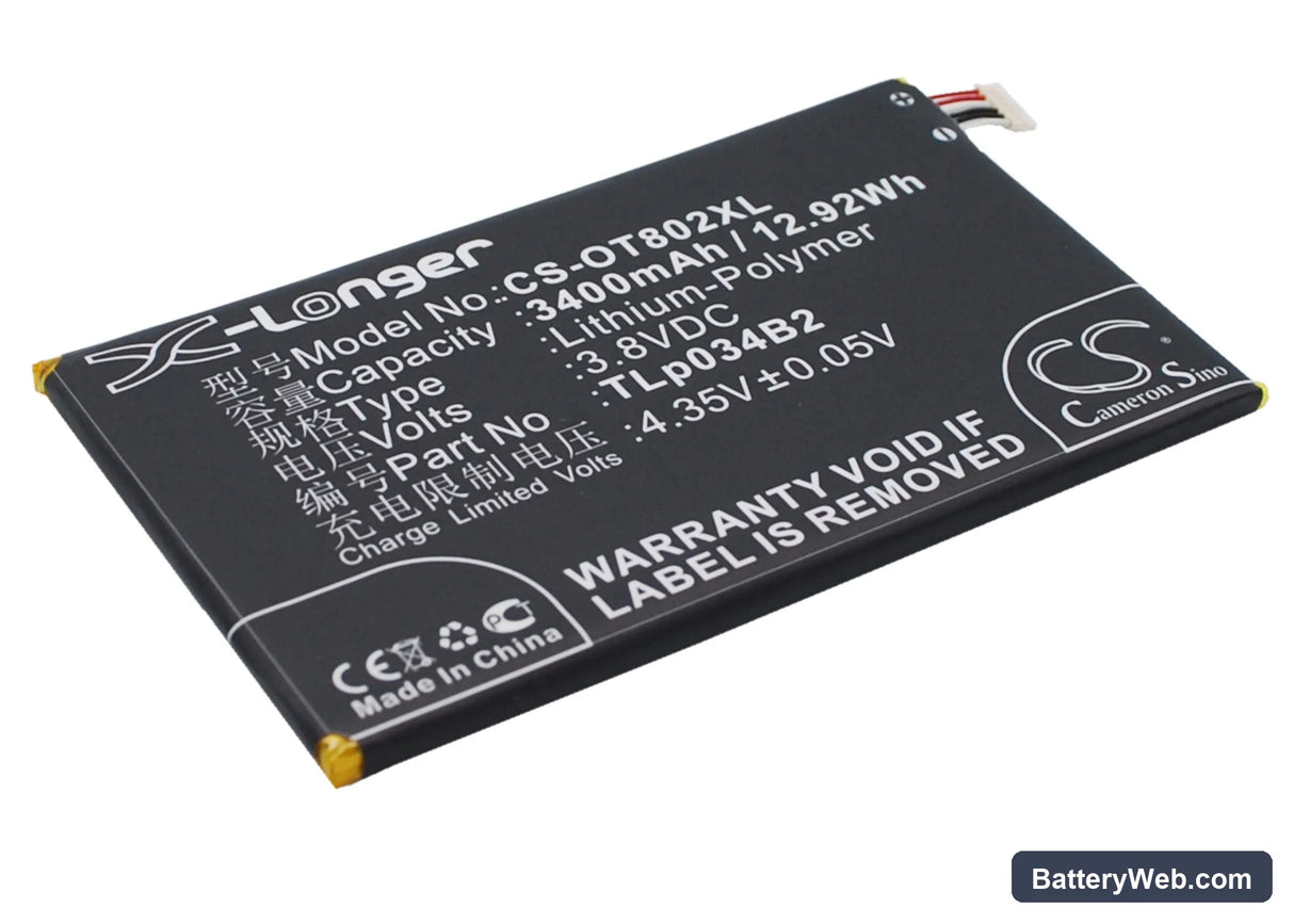 Alcatel One Touch Hero Replacement Battery, 3.8V, 3400mAh, Li-Polymer 3