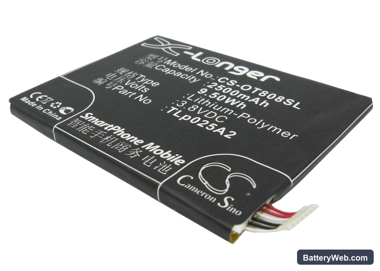 Alcatel OT-8008D Replacement Battery, 3.8V, 2500mAh, Li-Polymer 1