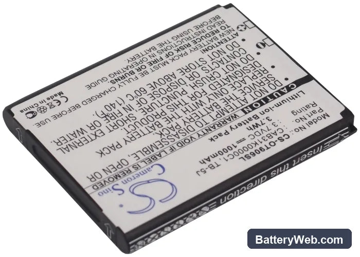 Alcatel OT-906 Replacement Battery, 3.7V, 1000mAh, Li-ion 2