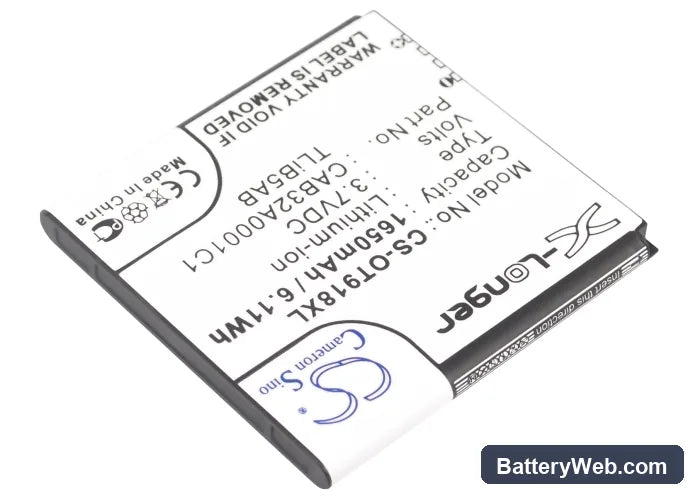 TCL A986 Replacement Battery, 3.7V, 1650mAh, Li-ion 2