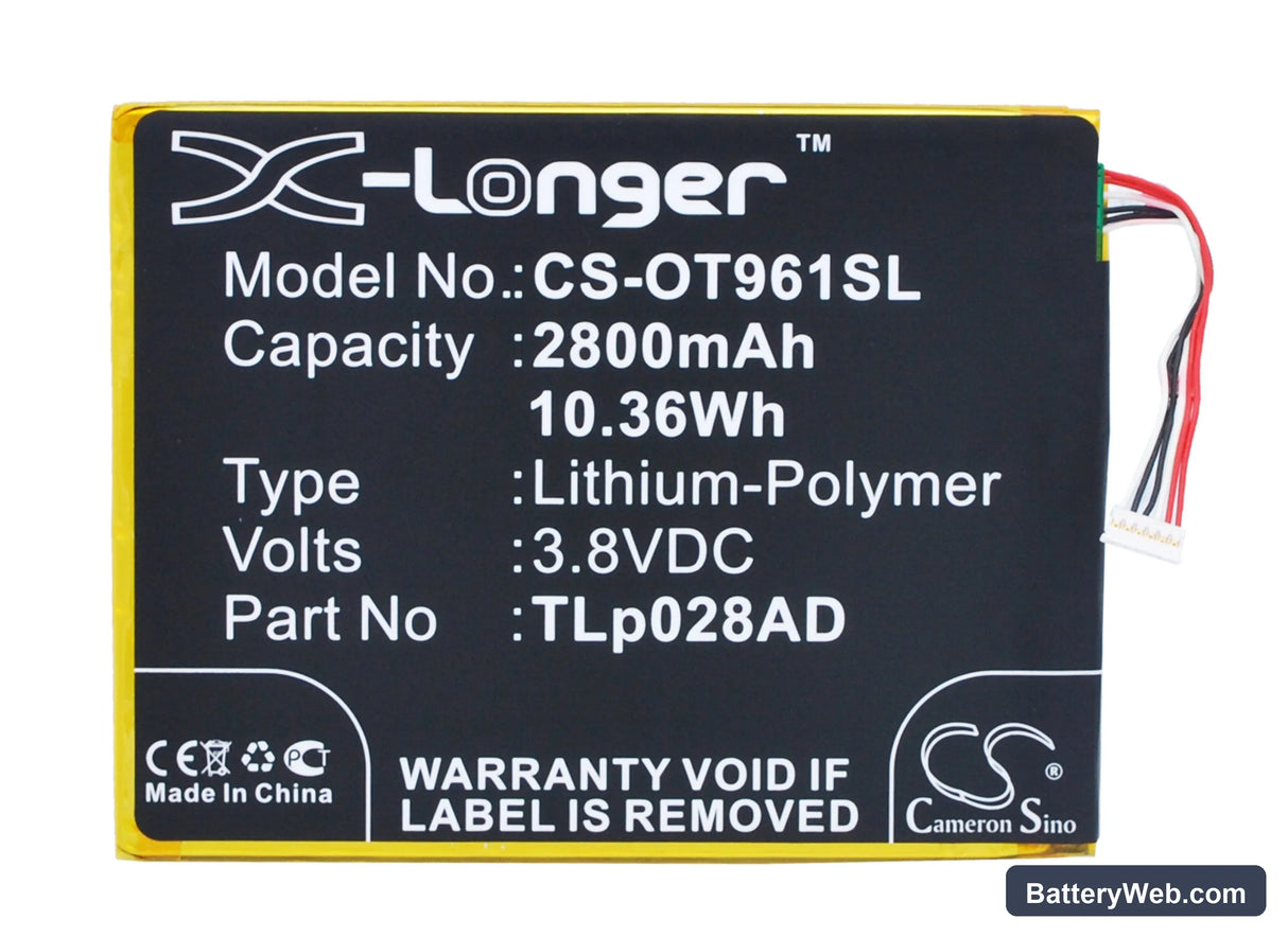 Alcatel One Touch Pixi 7 Replacement Battery, 3.8V, 2800mAh, Li-Polymer 5