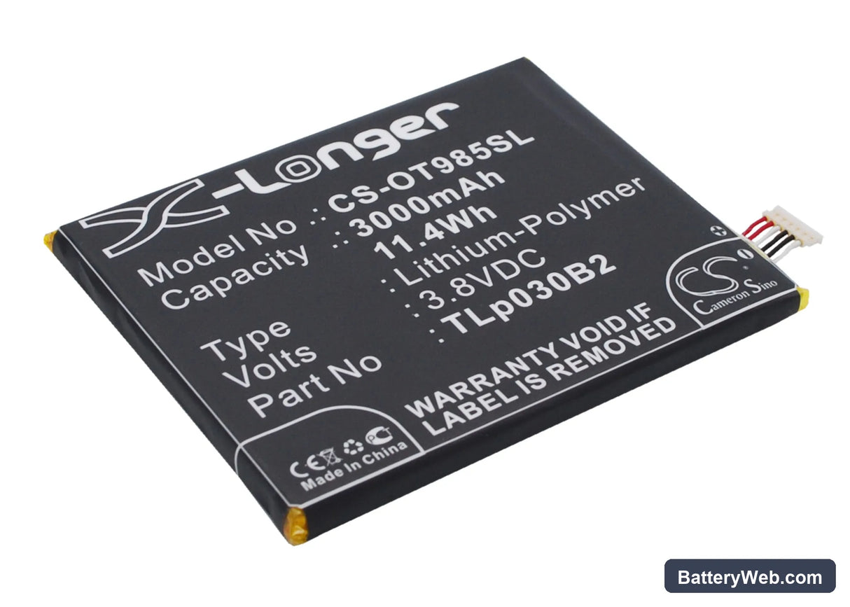 Alcatel One Touch Pop S7 Replacement Battery, 3.8V, 3000mAh, Li-Polymer 3