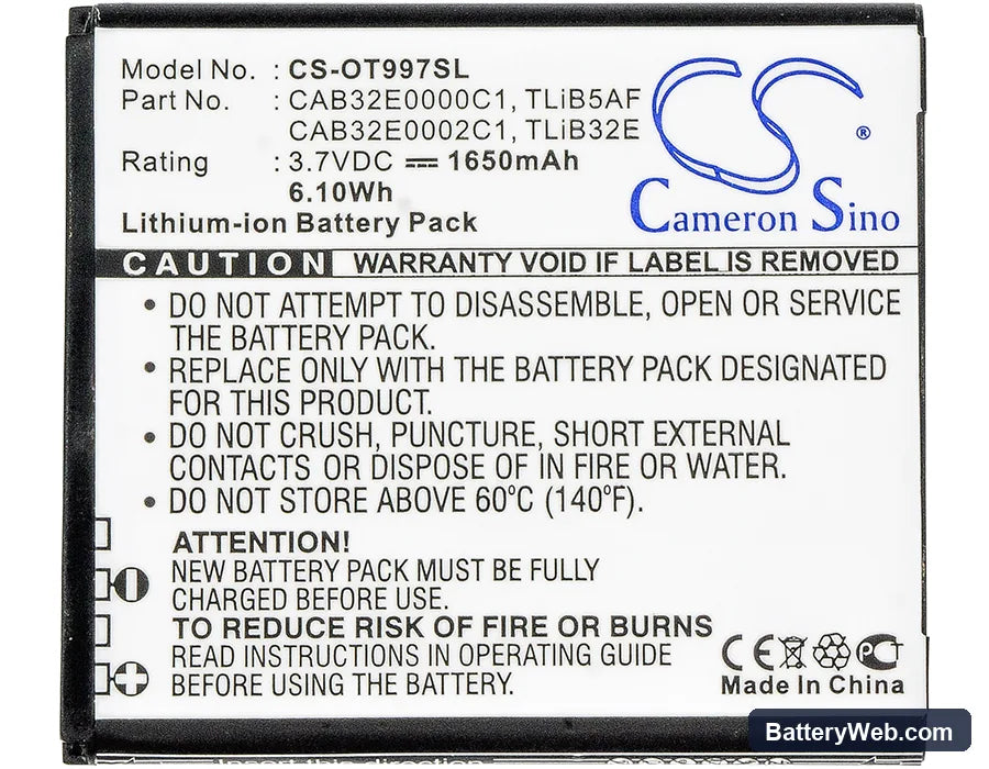 BASE Lutea 3 Replacement Battery, 3.7V, 1650mAh, Li-ion 5