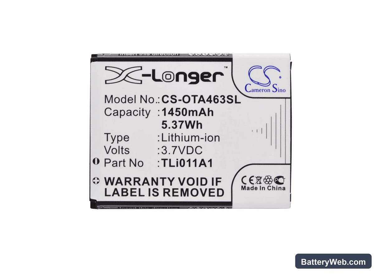 Alcatel One Touch Pixi Glitz Replacement Battery, 3.7V, 1450mAh, Li-ion 5