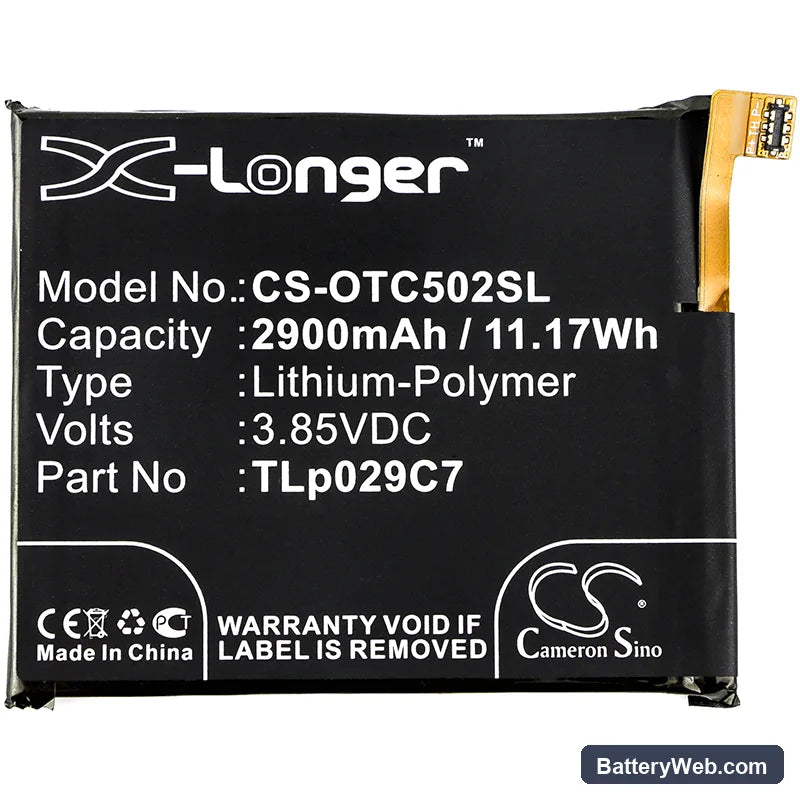 Alcatel One Touch Idol 3C Replacement Battery, 3.85V, 2900mAh, Li-Polymer 3
