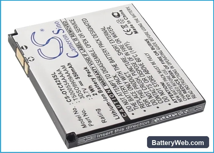 Alcatel OT-C825 Replacement Battery, 3.7V, 550mAh, Li-ion 5
