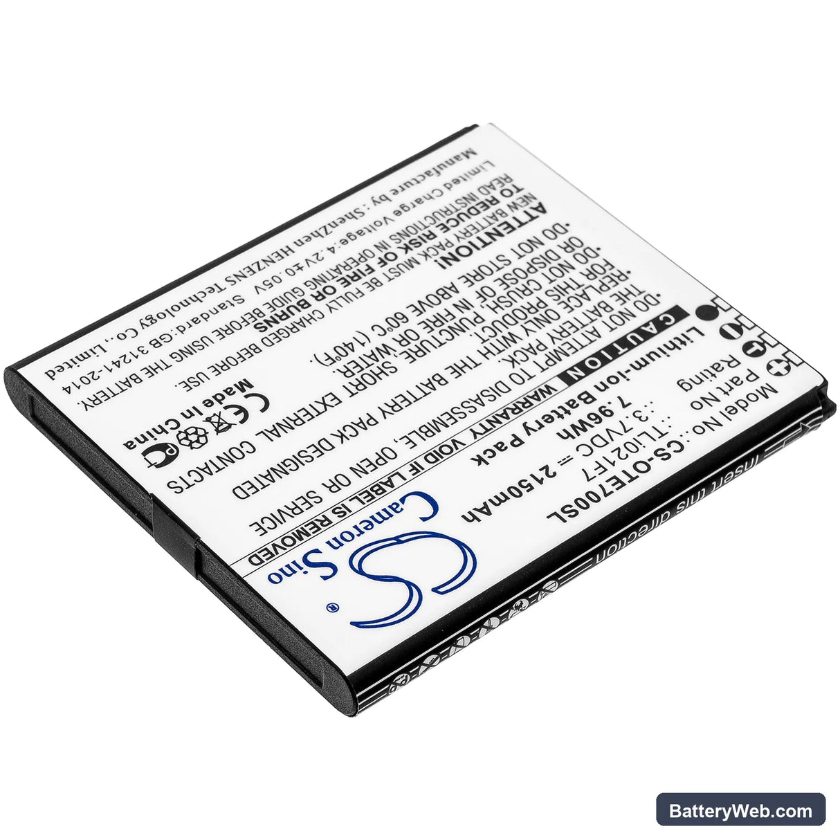 Alcatel EE70 Replacement Battery, 3.7V, 2150mAh, Li-ion 2
