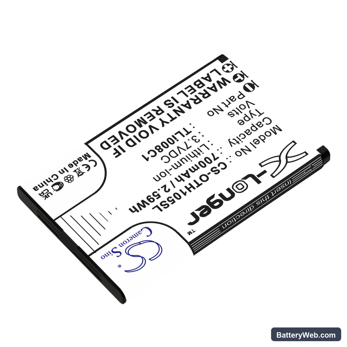 Alcatel OneTouch 1054 Replacement Battery, 3.7V, 700mAh, Li-ion 2
