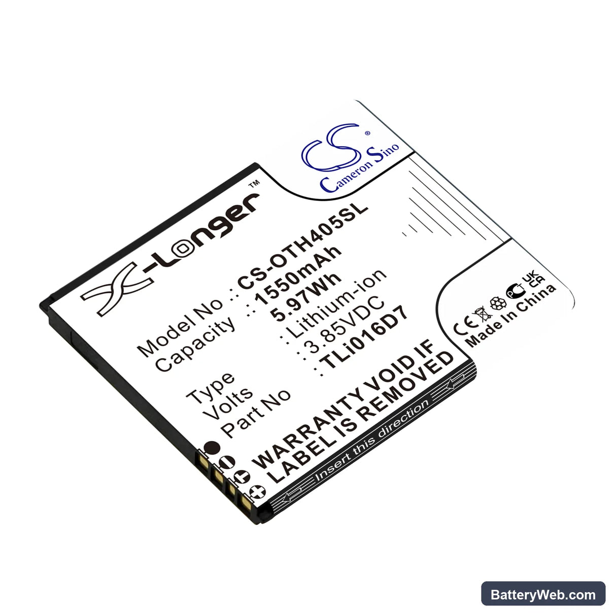 Alcatel U3 2018 4G Replacement Battery, 3.85V, 1550mAh, Li-ion 1