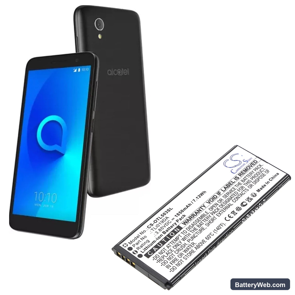 Alcatel OT-5005R Replacement Battery, 3.85V, 1850mAh, Li-ion 4