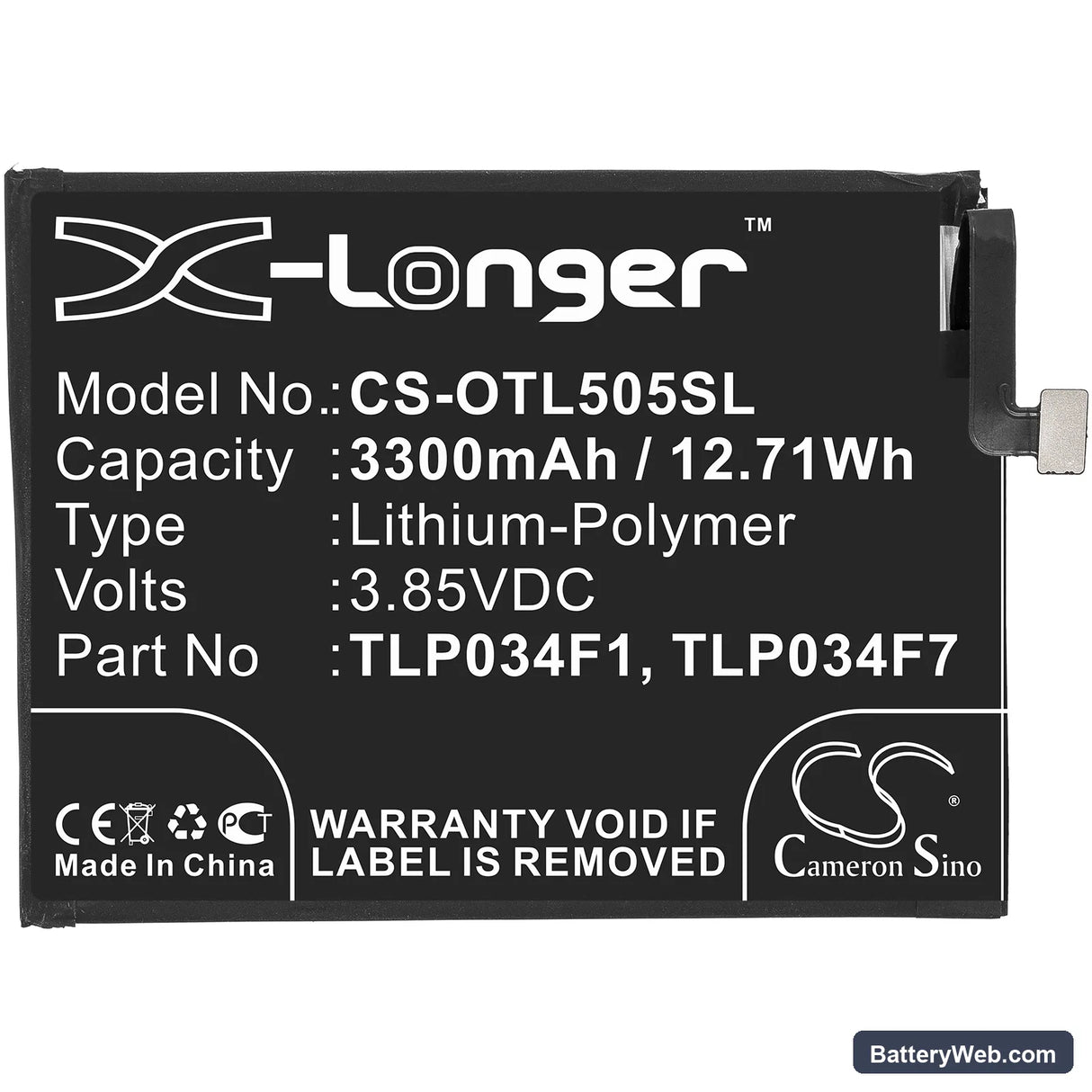 MetroPCS Revvl 4 Replacement Battery, 3.85V, 3300mAh, Li-Polymer 3