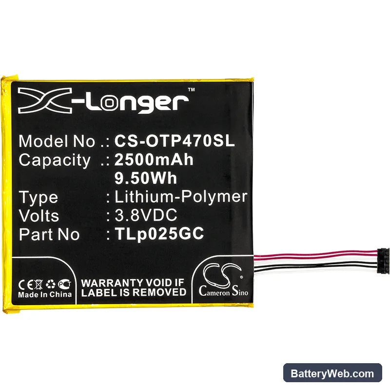 Alcatel One Touch Pixi 4 7.0 Replacement Battery, 3.8V, 2500mAh, Li-Polymer 3