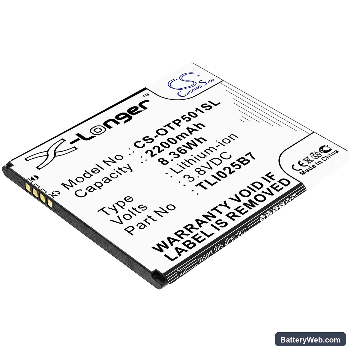 Alcatel A3 Plus Replacement Battery, 3.8V, 2200mAh, Li-ion 1