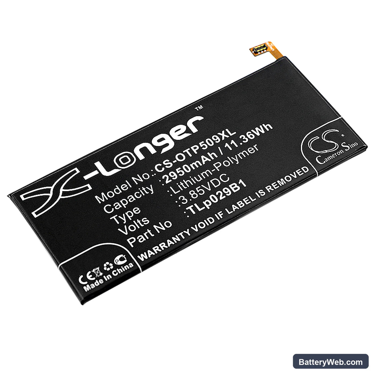 Alcatel Touch Pop 4S Replacement Battery, 3.85V, 2950mAh, Li-Polymer 1