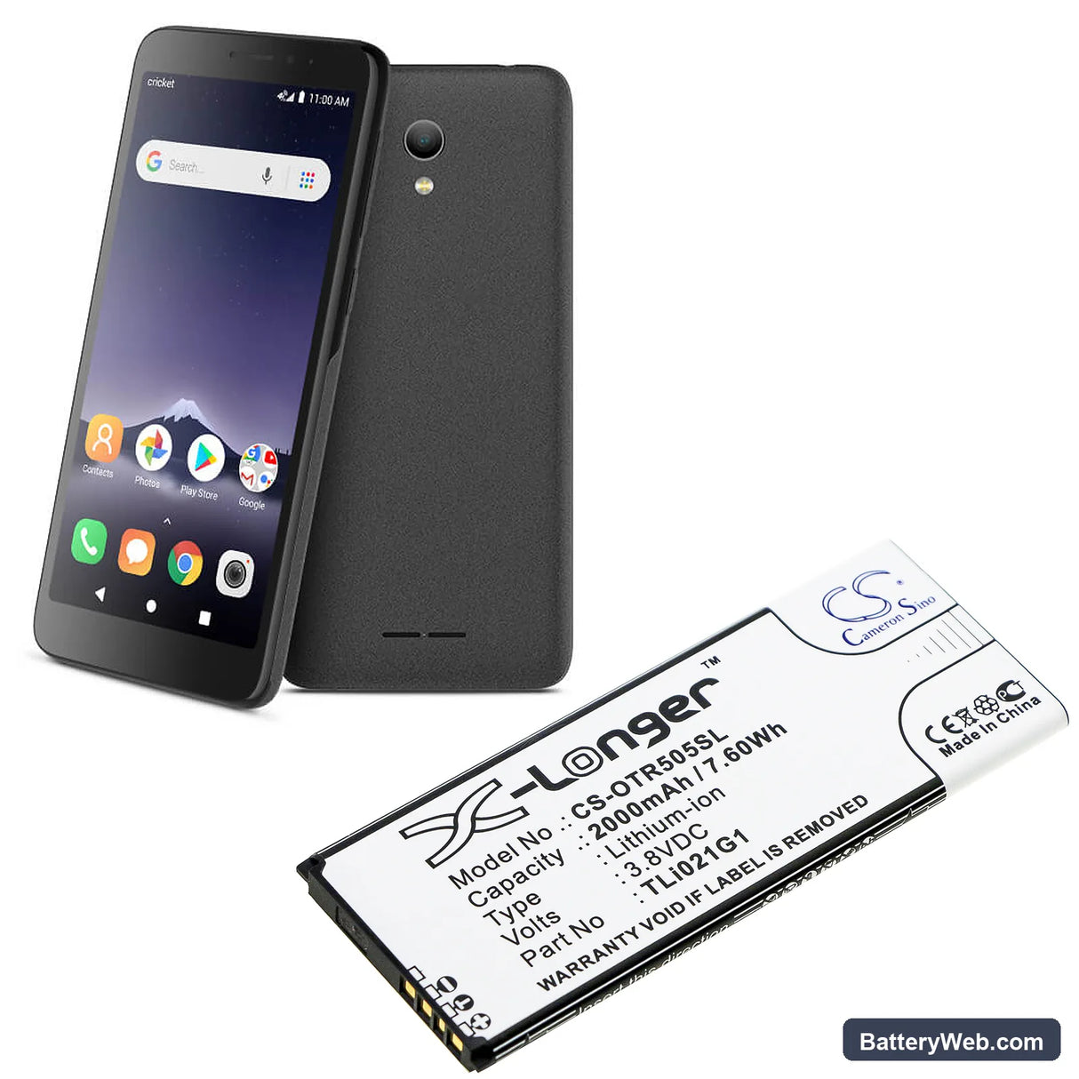 Alcatel 5005R Replacement Battery, 3.8V, 2000mAh, Li-ion 4