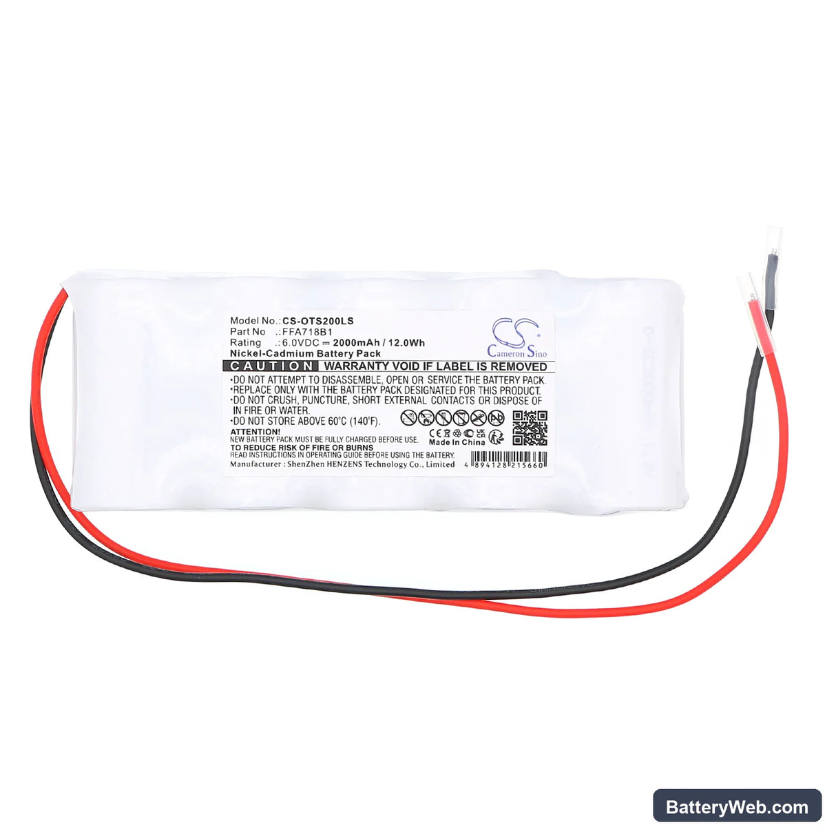 OTIS 2000 Replacement Battery, 6V, 2000mAh, Ni-CD 3