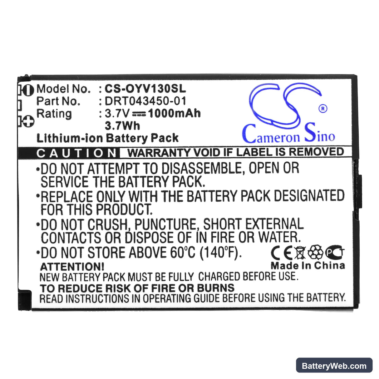 Olympia Vox Replacement Battery, 3.7V, 1000mAh, Li-ion 3