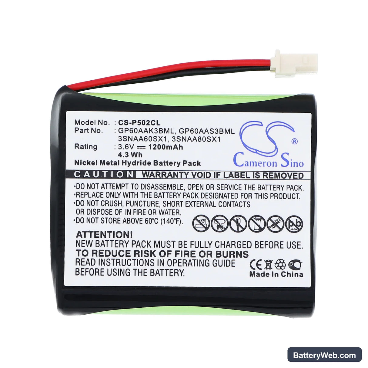 Sylvania 39230 Replacement Battery, 3.6V, 1200mAh, Ni-MH 3