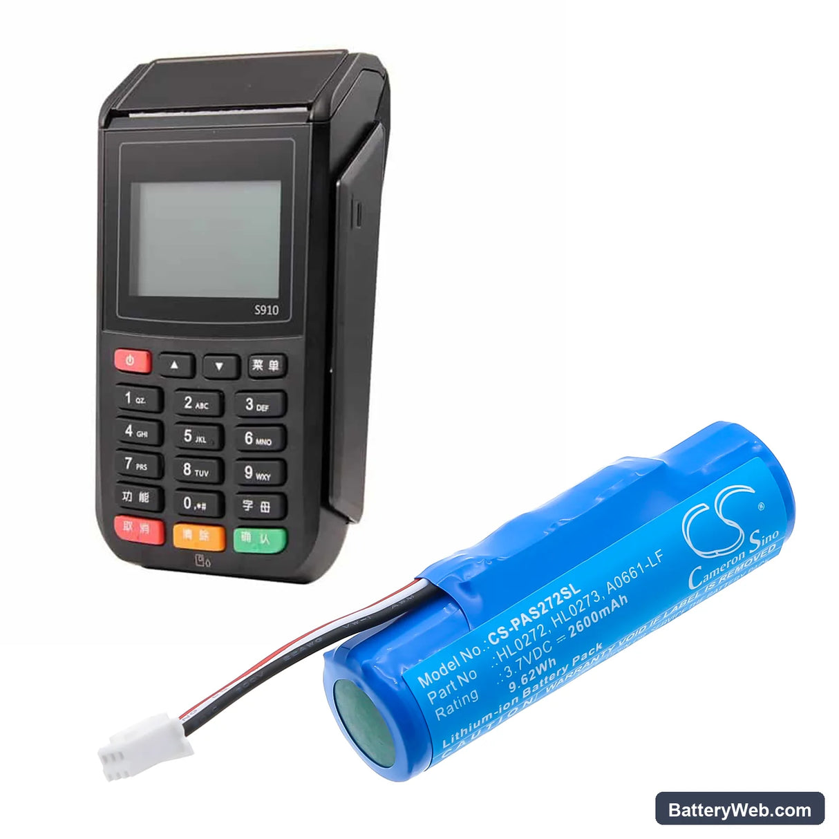 Pax S910 Replacement Battery, 3.7V, 2600mAh, Li-ion 6
