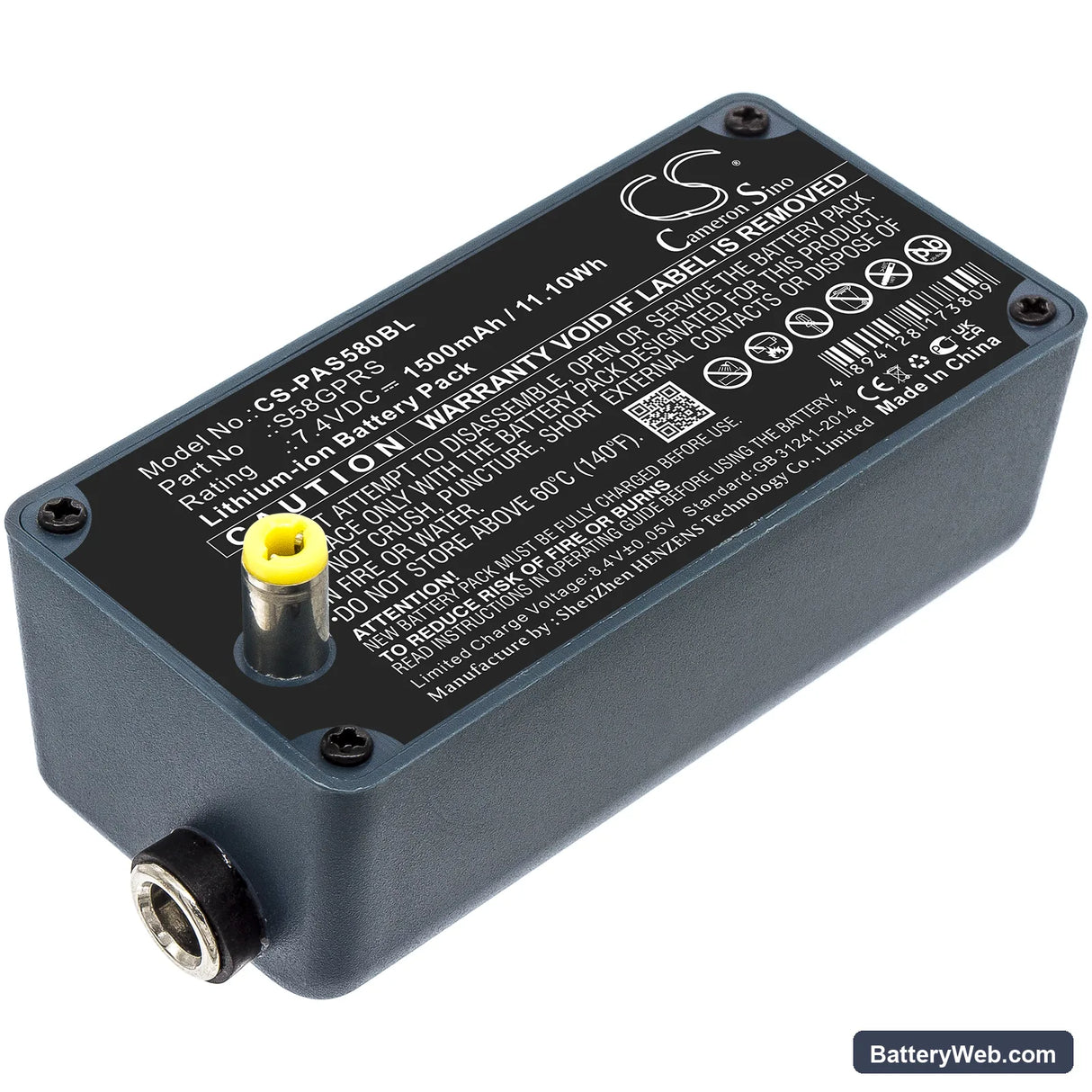 Pax S58 Replacement Battery, 7.4V, 1500mAh, Li-ion 1