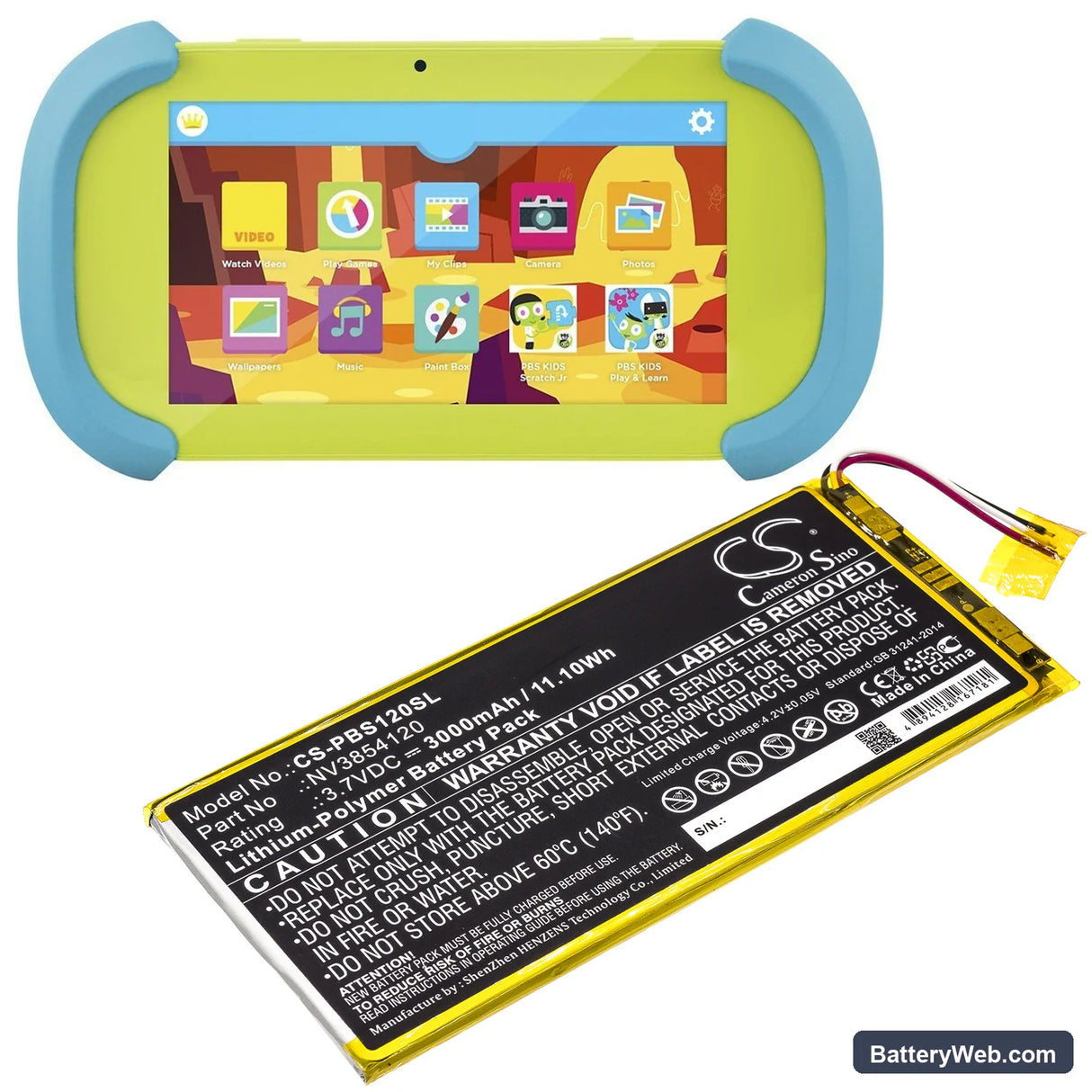 Ematic KIDS PBSKD12 Replacement Battery, 3.7V, 3000mAh, Li-Polymer 5