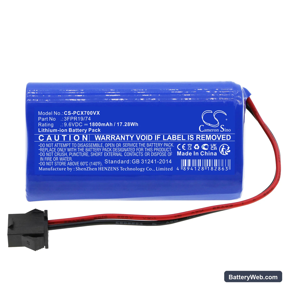 Pure Clean PUCRCX70 ( Version 2 ) Replacement Battery, 9.6V, 1800mAh, LiFePO4 3