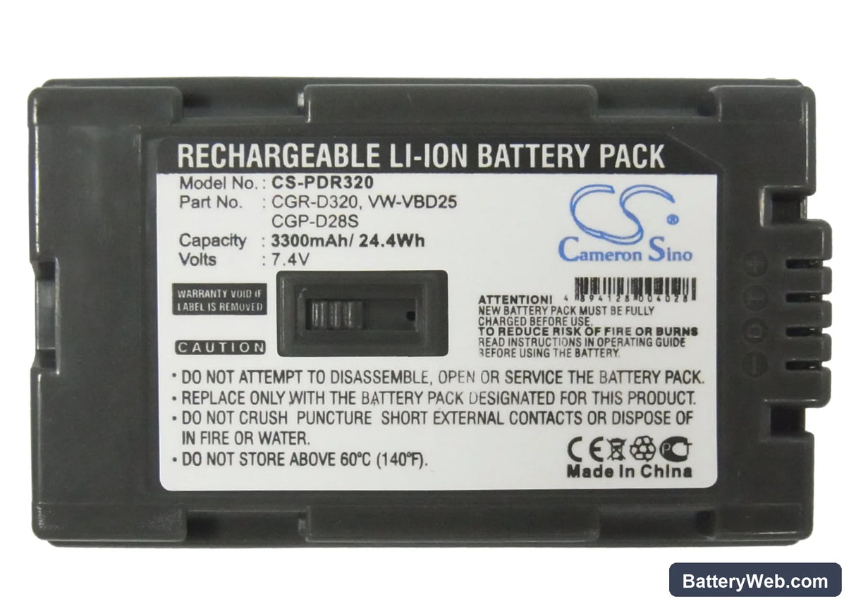 Panasonic AG-DVC15 Replacement Battery, 7.4V, 3300mAh, Li-ion 5