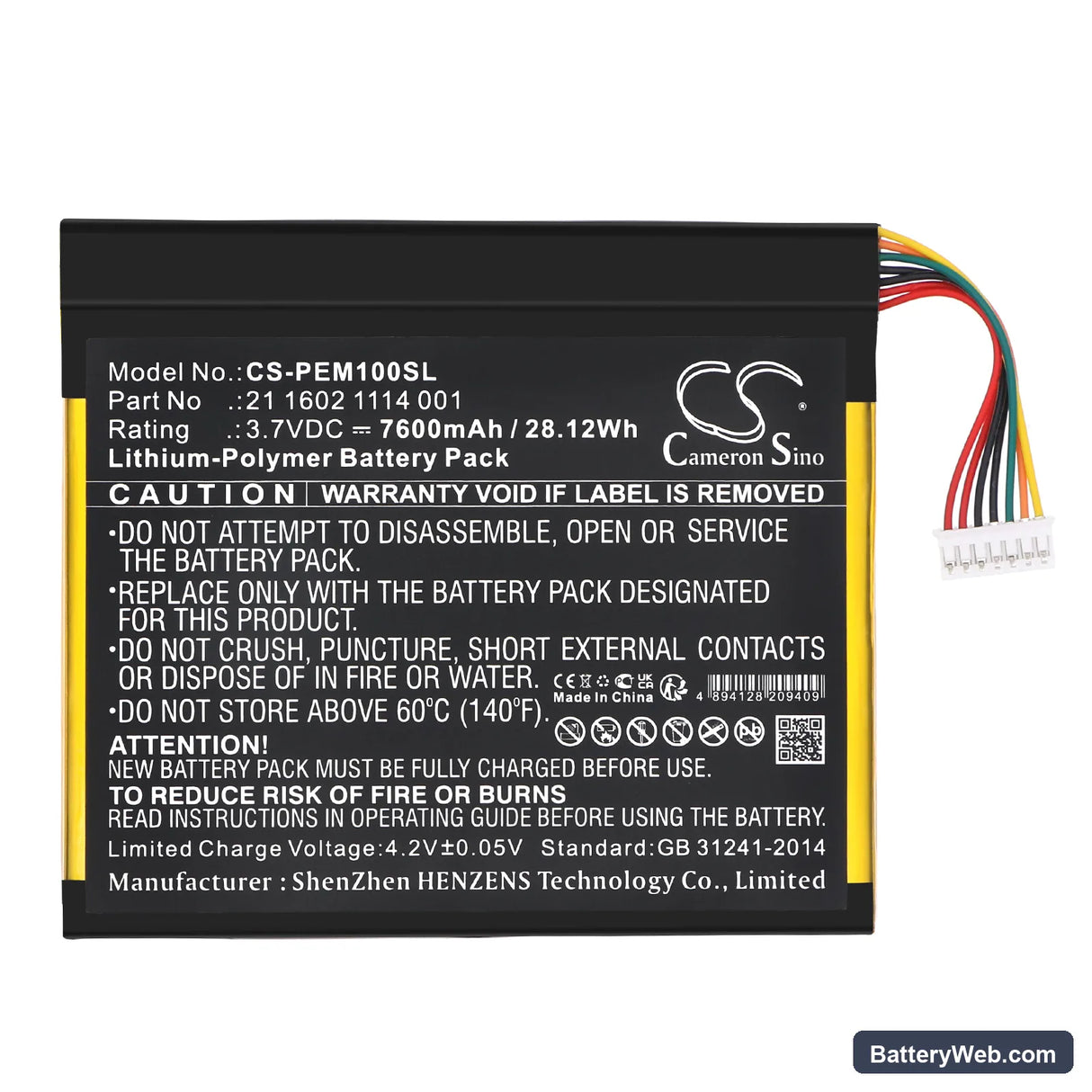 ParTner EM-100 Replacement Battery, 3.7V, 7600mAh, Li-Polymer 3