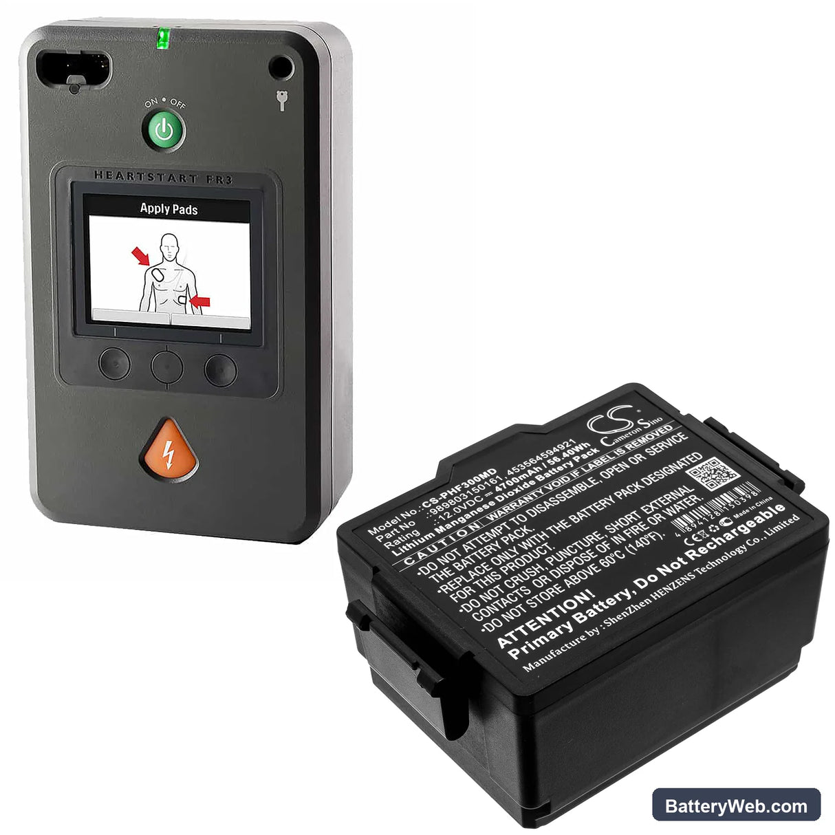 Philips HeartStart FR3 AED Replacement Battery, 12V, 4700mAh, Li-MnO2 6