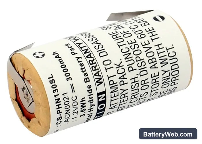 Philips HP1304 Replacement Battery, 1.2V, 3000mAh, Ni-MH 2