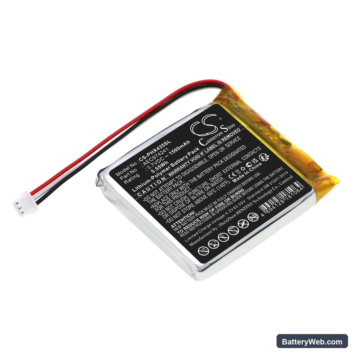 Philips PPX4350 Replacement Battery, 3.7V, 1500mAh, Li-Polymer 1