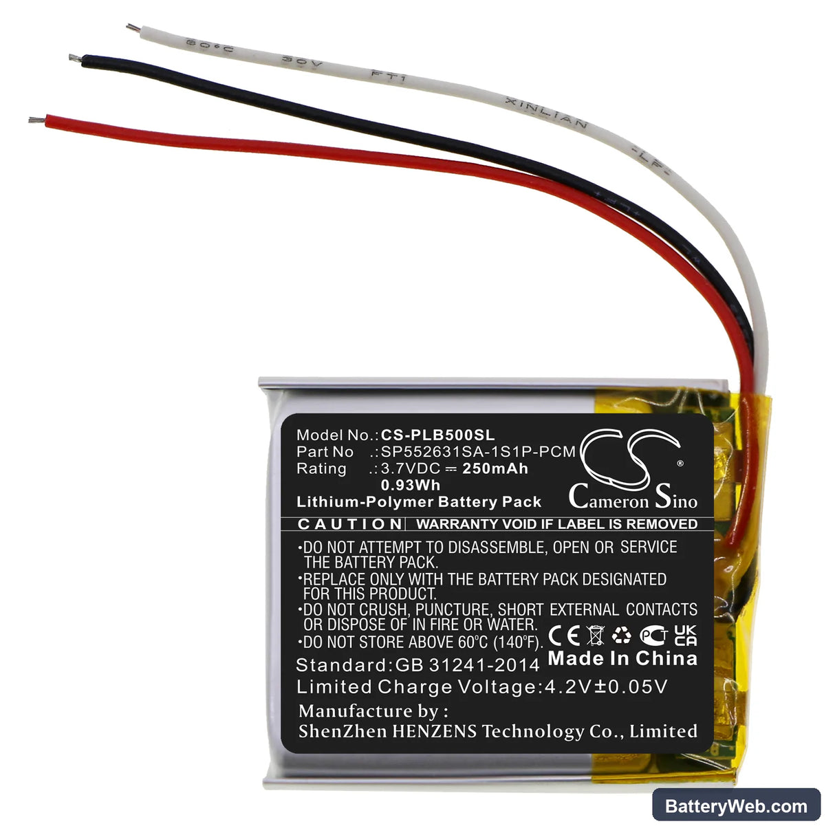 Plantronics BackBeat 500 Replacement Battery, 3.7V, 250mAh, Li-Polymer 3
