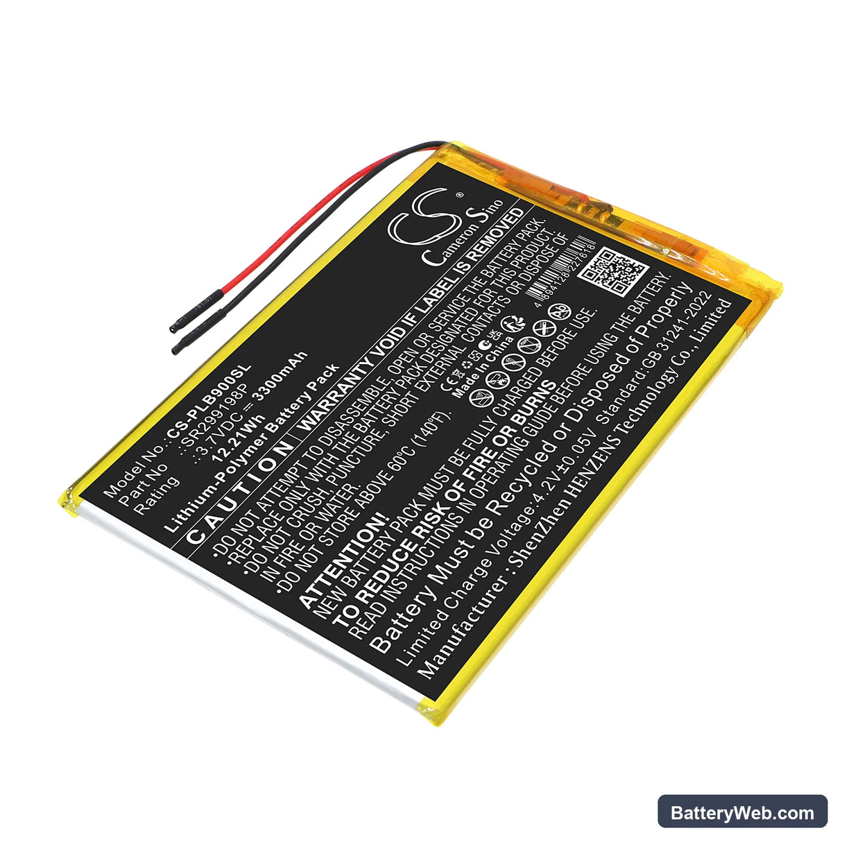 Polaroid BDL0948PCE Replacement Battery, 3.7V, 3300mAh, Li-Polymer 1