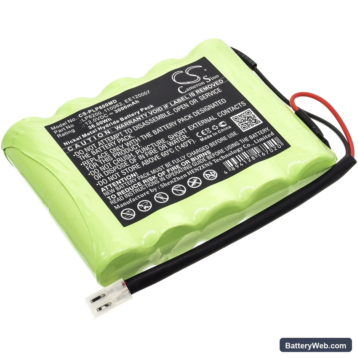 Physio-Control Lifepak 6 Replacement Battery, 12V, 3000mAh, Ni-MH 1