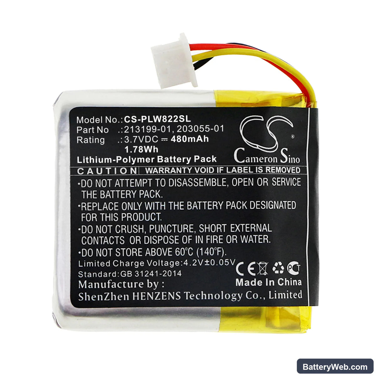 Plantronics Savi W8220 Replacement Battery, 3.7V, 480mAh, Li-Polymer 3