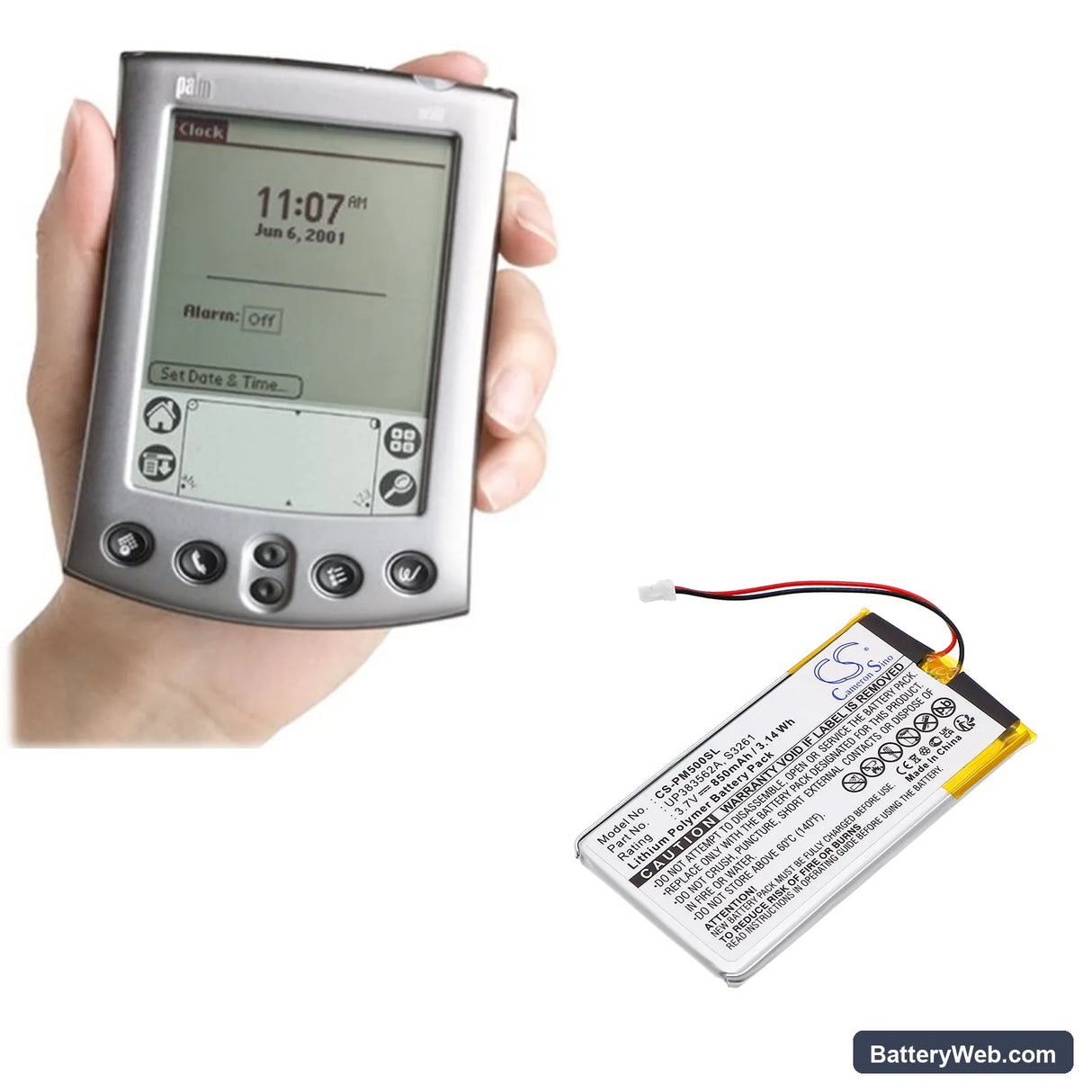 Palm M500 Replacement Battery, 3.7V, 850mAh, Li-Polymer 6