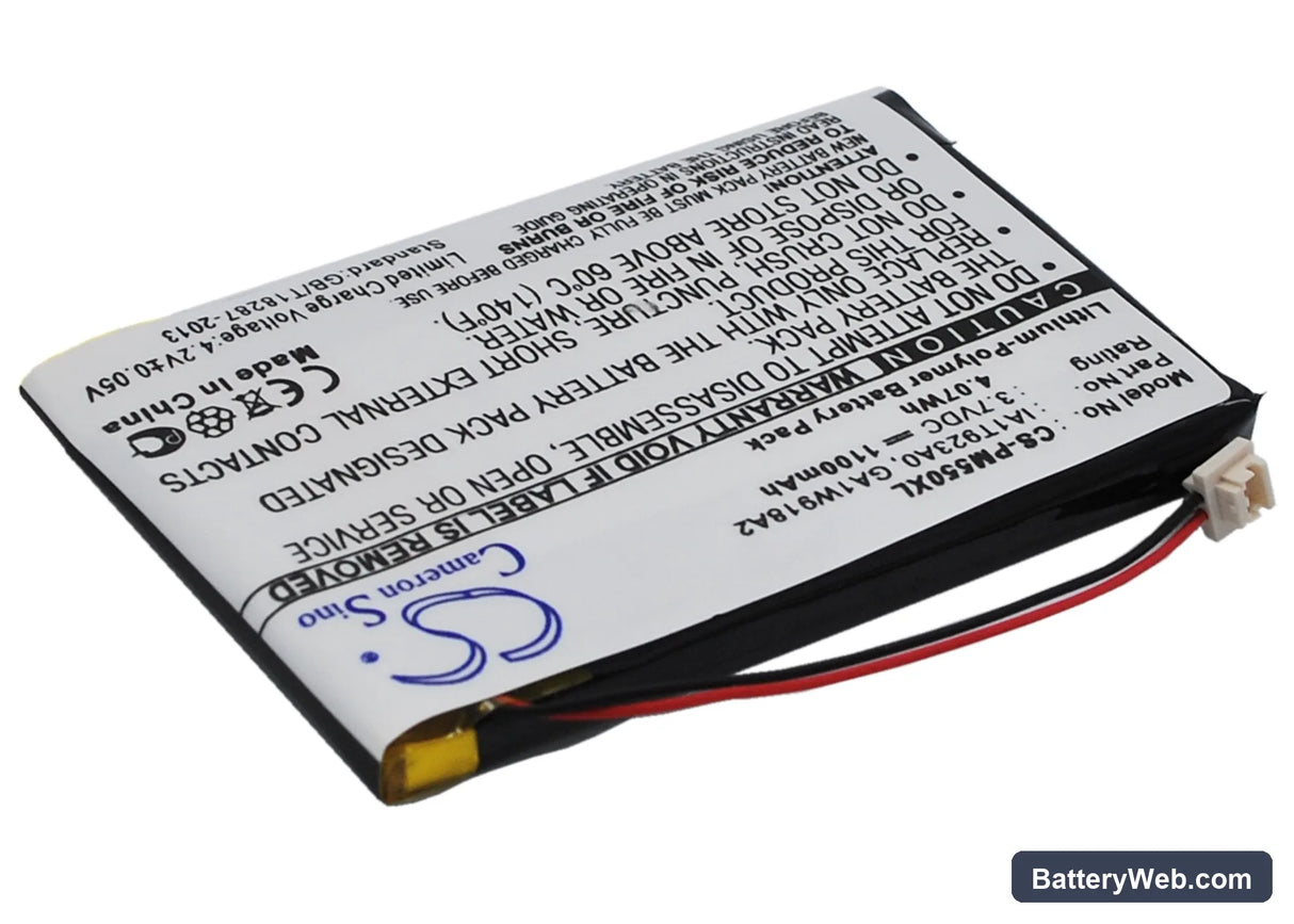 Palm M550 Replacement Battery, 3.7V, 1100mAh, Li-Polymer 2