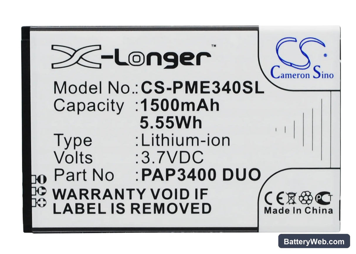 Prestigio MultiPhone 3400 Duo Replacement Battery, 3.7V, 1500mAh, Li-ion 1
