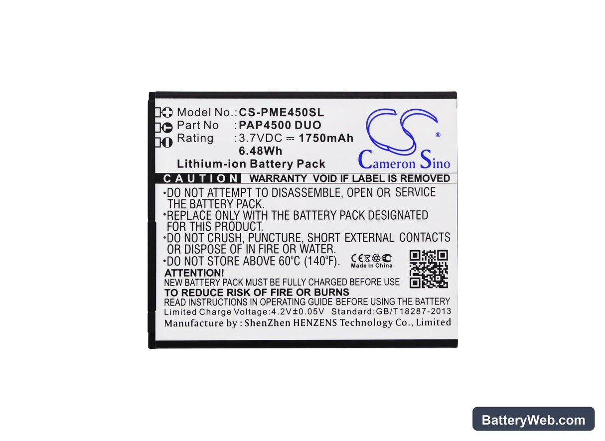 Prestigio MultiPhone 4500 Duo Replacement Battery, 3.7V, 1750mAh, Li-ion 5