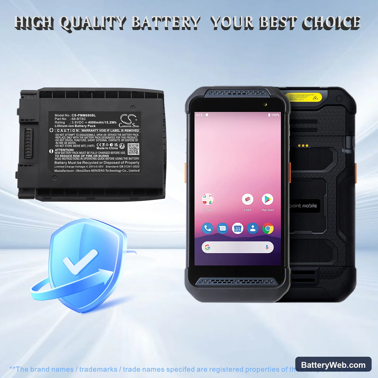 Point Mobile PM86 Replacement Battery, 3.8V, 4000mAh, Li-ion 6