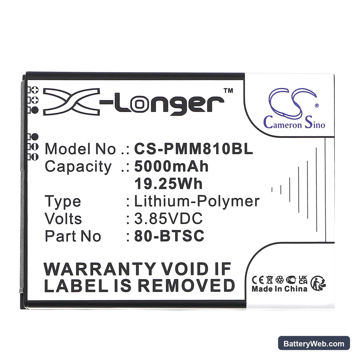 Point Mobile PM80 Replacement Battery, 3.85V, 5000mAh, Li-Polymer 5