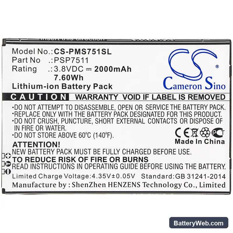 Prestigio PSP7511DUO Replacement Battery, 3.8V, 2000mAh, Li-ion 3