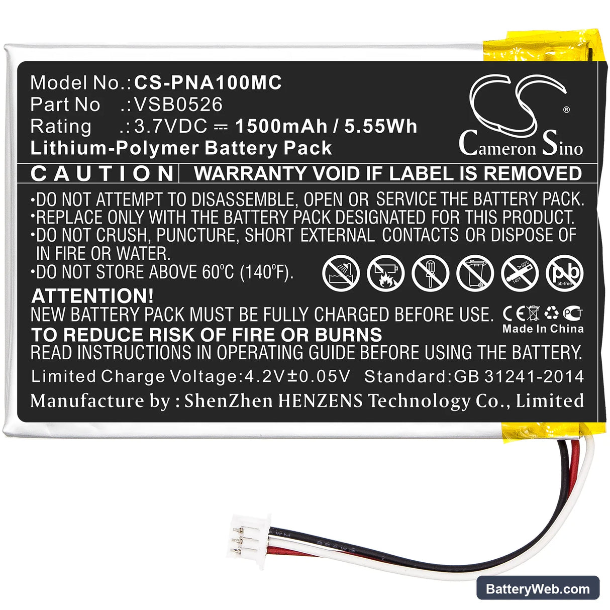 Panasonic HX-A100 Replacement Battery, 3.7V, 1500mAh, Li-Polymer 3
