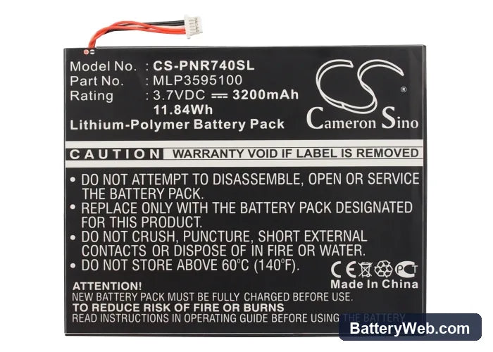 Pandigital Novel Tablet Color Replacement Battery, 3.7V, 3200mAh, Li-Polymer 5