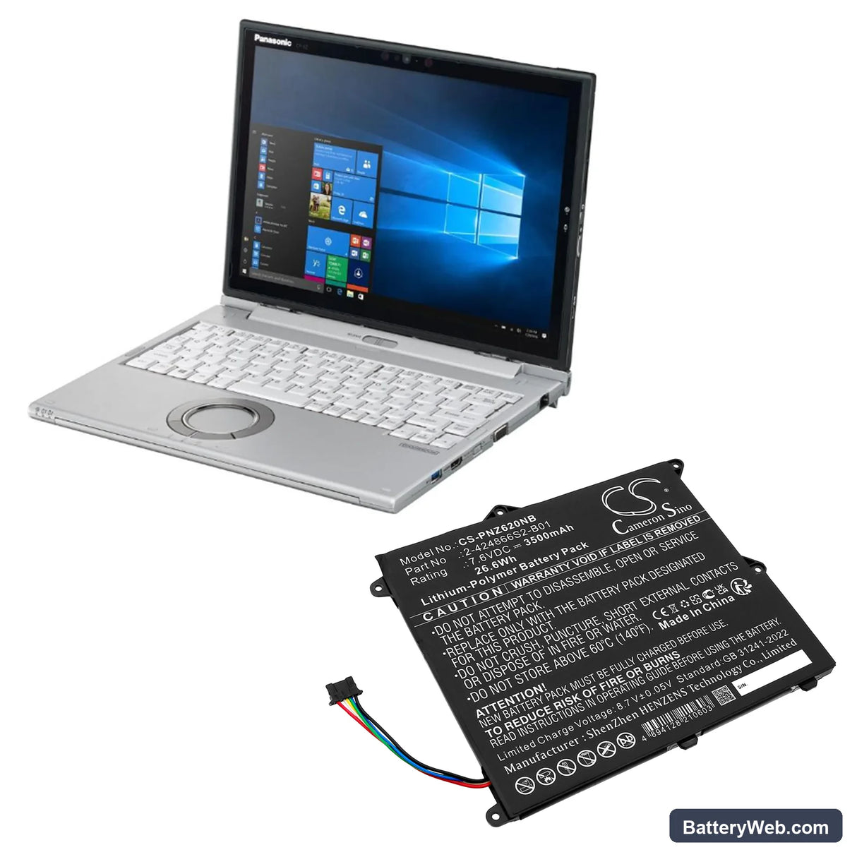 Panasonic CF-XZ6 Replacement Battery, 7.6V, 3500mAh, Li-Polymer 6