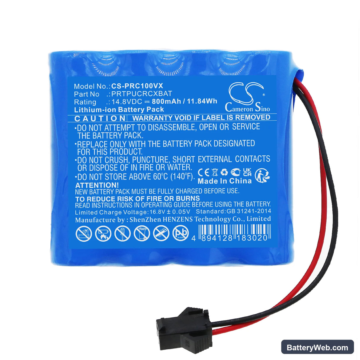 SereneLife PUCRCX10 Replacement Battery, 14.8V, 800mAh, Li-ion 3