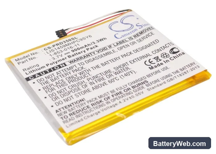 Sony PRS-350 Replacement Battery, 3.7V, 900mAh, Li-Polymer 1